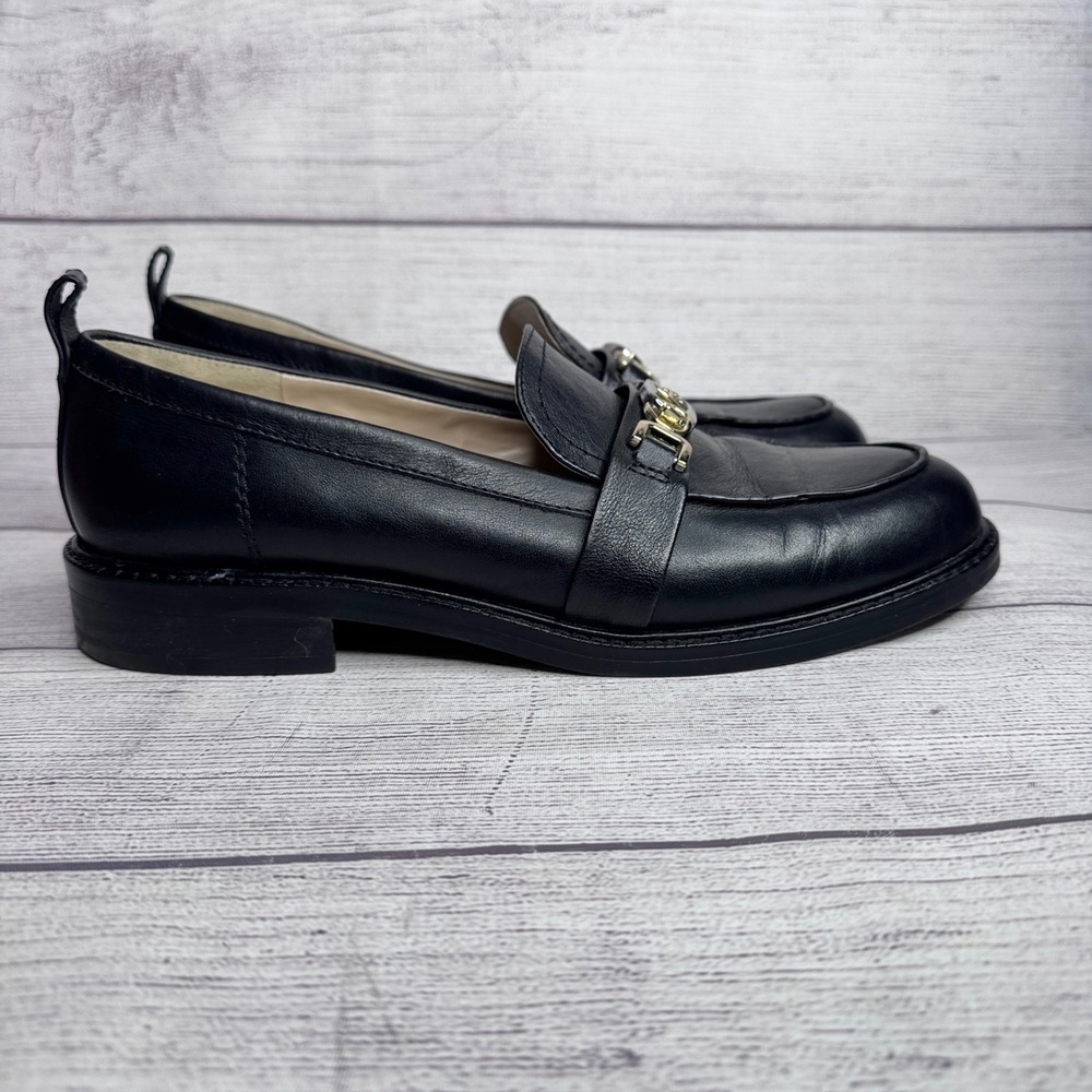 Sam Edelman Christy Black Leather Bit Loafers Gold Chain Hardware Womens 9M 40
